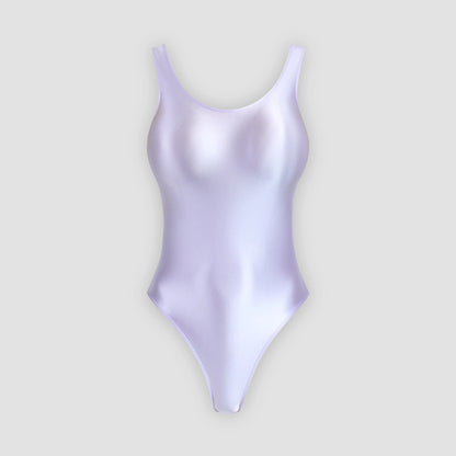 XClocKNYoung satin glossy swimsuit Satin Glossy Leotards U-shaped back High-Cut Bikini Thong Bodysuit glossy swimsuit