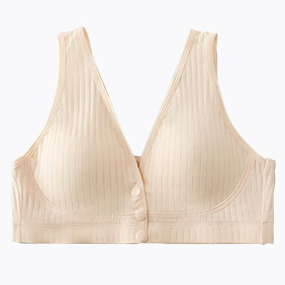 Cotton Nursing Bra for Pregnant Women Padded Ribbed Wire-Free Breathable Bralette Front Opening Breastfeeding Maternity Clothing