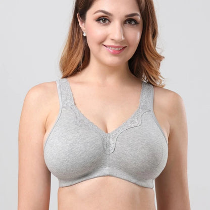 Plus Size Full Cup Bra Cotton Comfort Breathable Underwire Bra with Lace Full Coverage Support for Women B/C/D/E/F Cup